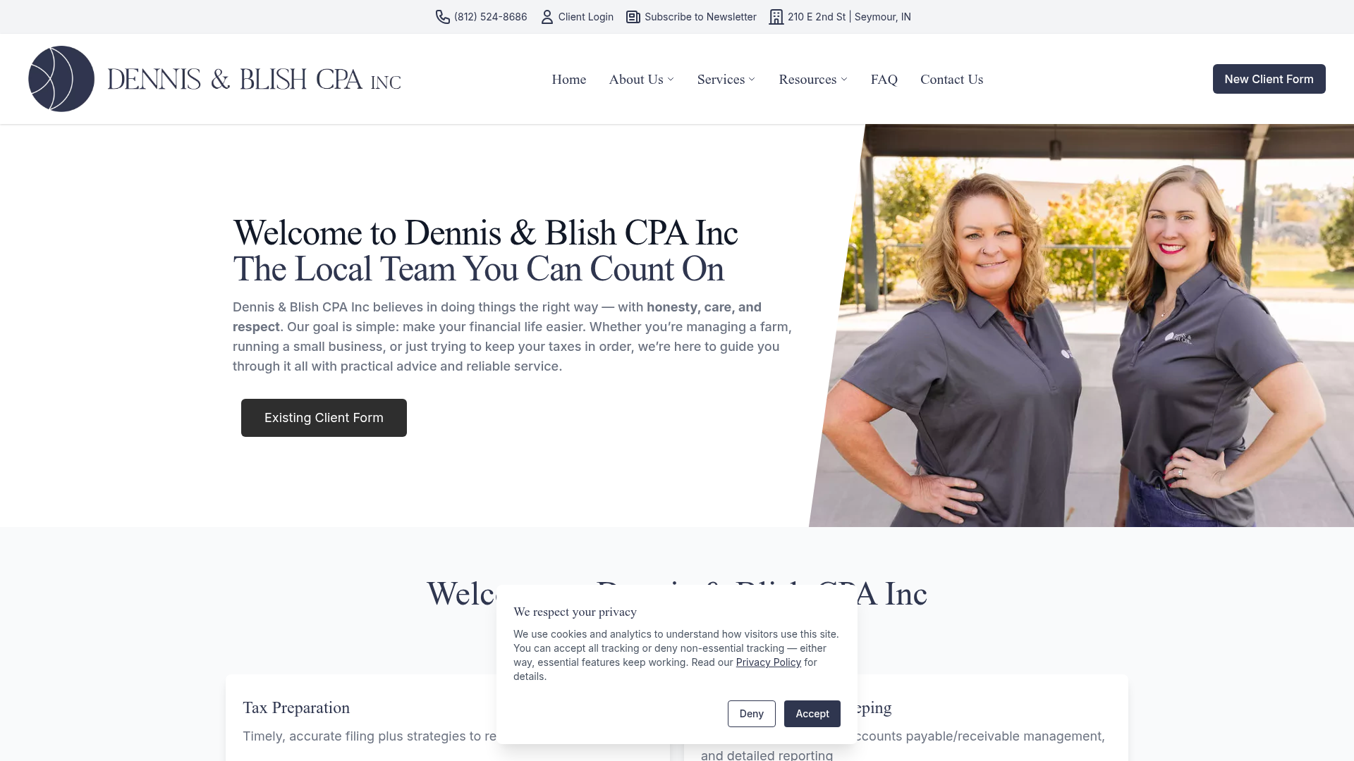 The Dennis & Blish CPA Inc website homepage